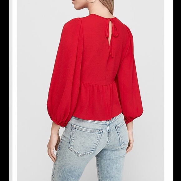Express Textured chiffon Baloon sleeve Peplum Top - Picture 2 of 3
